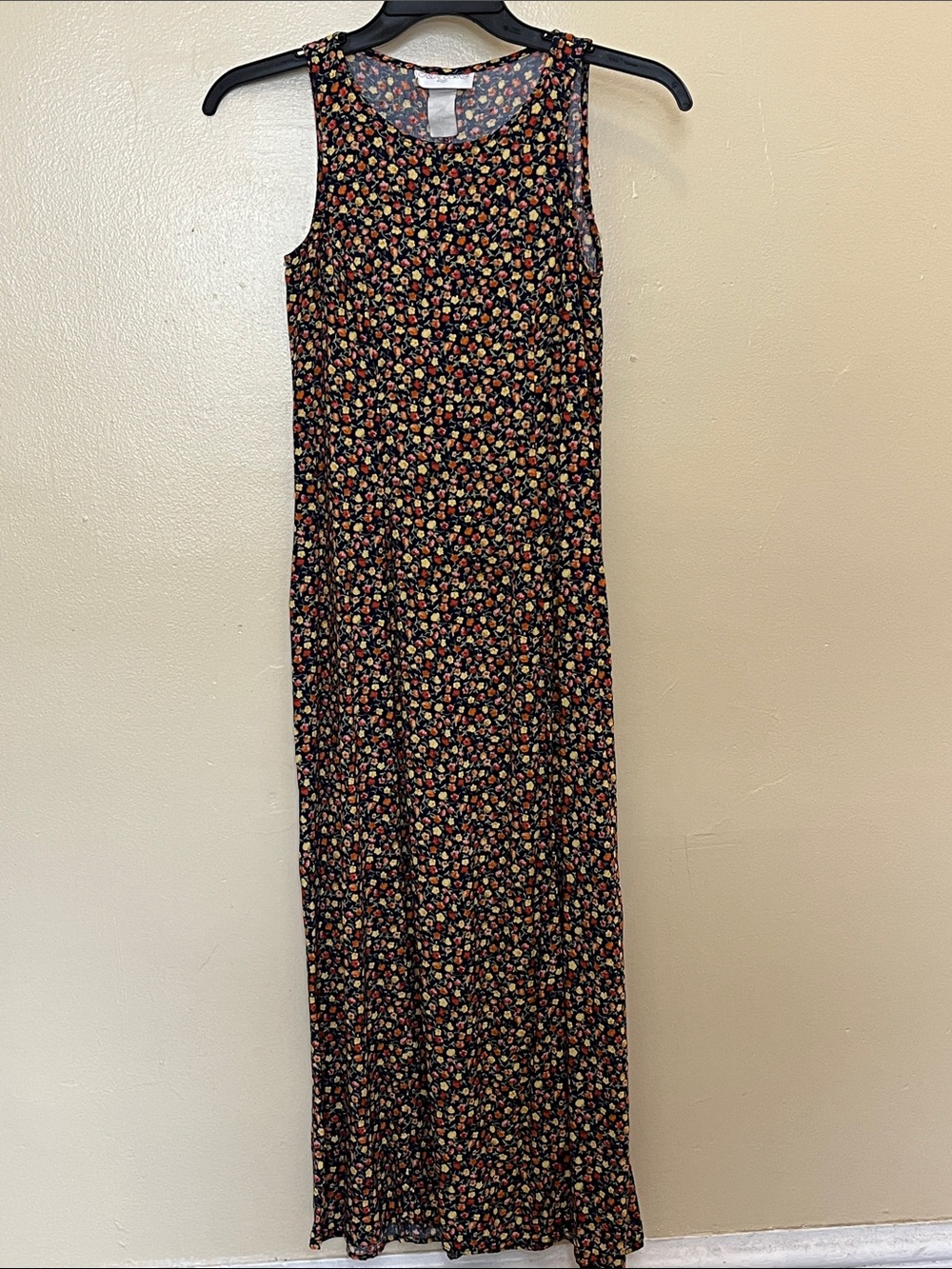 Casual Corner Black Maxi Dress with Small Floral Print